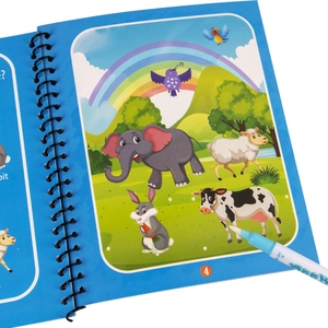 Reusable water drawing book with cartoon animals and magic pen for kids educational coloring