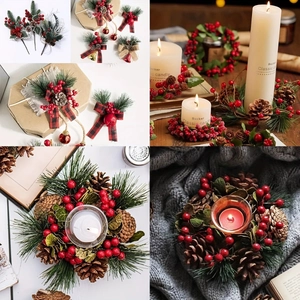 Christmas bouquet with red berries, pine needles and cones for festive DIY holiday decor