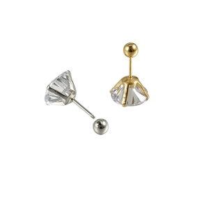 Minimalist stainless steel stud earrings with six-prong set round cubic zirconia stones