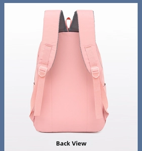 Back view of pink waterproof backpack featuring ergonomic padded mesh shoulder straps