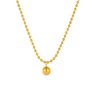 Classic golden bead chain necklace with a large polished spherical ball pendant charm