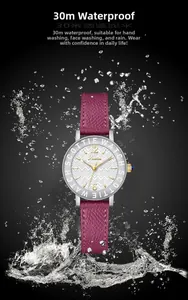 Close-up of Scottie waterproof ladies watch featuring 30M water resistance with water splashes