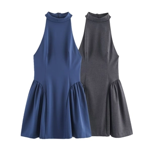 Robe Courte Licou Sans Manches Polyester Couleur Unie Vacances Été Soirée Ligne A Mode Pour Femmes