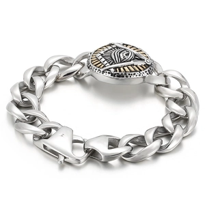 Retro stainless steel Cuban chain bracelet featuring a silver Masonic All-Seeing Eye emblem