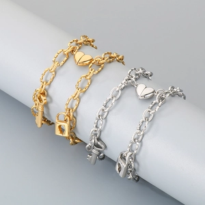 Matching stainless steel heart lock and key magnetic chain bracelets for couples