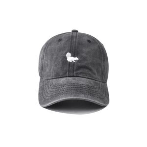 Vintage washed dark grey cotton baseball cap with cute squirrel embroidery for outdoors