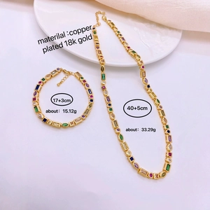 18K gold plated jewelry set featuring a colorful zircon necklace and matching bracelet