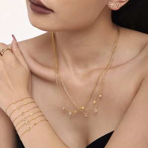 Initial Letter Necklace Bracelet Ring Earrings Stainless Steel Zircon PVD Gold Plated Fashion Elegant Women