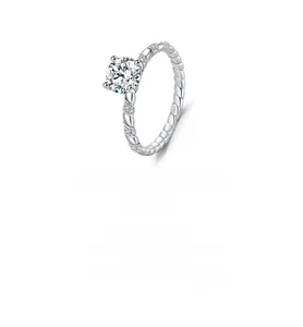 Detail of S925 sterling silver ring featuring a 1ct moissanite and twisted band design