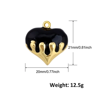 Detail view of heart pendant with 21mm x 20mm dimensions and enamel melting effect