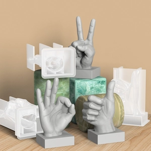Detailed silicone molds for making V-sign, OK, and thumbs-up gesture resin or wax sculptures