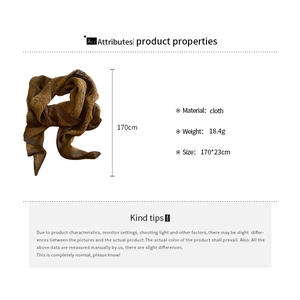 Detailed specs of the vintage brown paisley cloth scarf necklace, 170x23cm, 18.4g weight