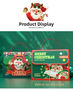 Detail of Christmas gift bag with Santa illustration and secure velcro closure feature