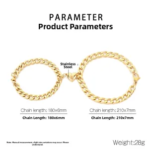 Detailoverzicht van parameters van magnetische hartarmbanden van gouden roestvrij staal
