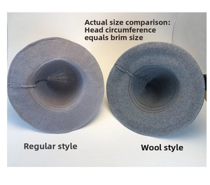 Detailed comparison of standard and wool blend knitted witch hats in grey and blue