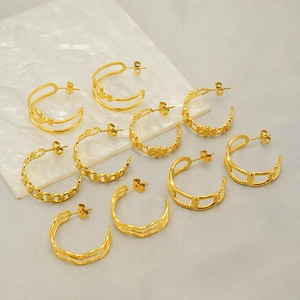 Orecchini A Cerchio In Acciaio Inossidabile Placcato Oro 18K Geometrici Svuotati A Forma Di C Gioielli Moda Retro Per Donna
