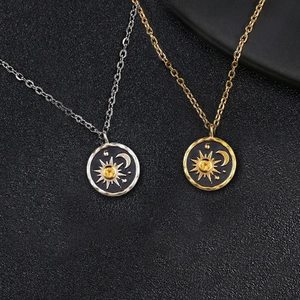 Bohemian sun and moon pendant necklaces in gold and silver finish with yellow zircon
