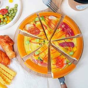 Realistic 6-piece PU cheese pizza model set with toy fries and fried chicken play food
