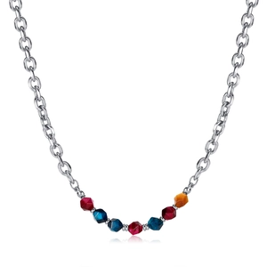 Fashion stainless steel chunky chain necklace with colorful faceted natural stone beads