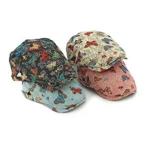 Retro jacquard beret with butterfly pattern available in black, beige, pink and blue