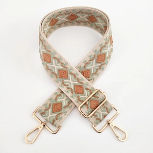 5cm wide bohemian jacquard shoulder strap with geometric embroidery and gold hardware