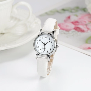 Women Quartz Watch PU Leather Strap Minimalist Round Analog Fashion Wristwatch For Ladies Students Casual Elegant