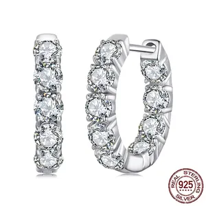 925 Sterling Silver Moissanite Hoop Earrings For Women Luxury Pave Moissanite Huggie Earrings Fashion Jewelry For Daily Wear