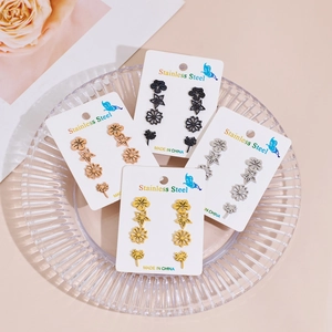 Flower Star Dandelion Stud Earrings Stainless Steel Minimalist Sweet Vintage Style Jewelry For Women Daily Wear