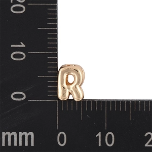 Golden metal letter R bubble pendant charm measurement showing 8mm height