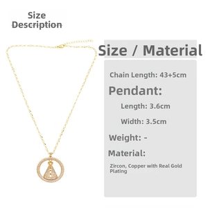 Detailed size and material info for gold-plated Virgin Mary zircon heart necklace