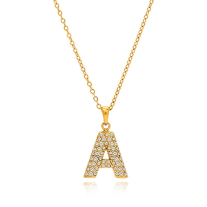 Eleganter 18K vergoldeter Buchstabe A Anhänger Halskette mit funkelnden Zirkonia Steinen