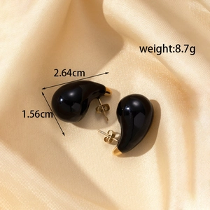 Chic black and gold teardrop earrings in polished stainless steel for women