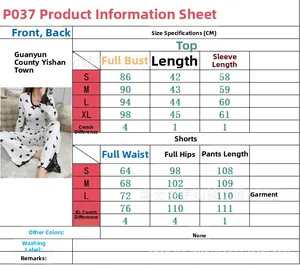 Detailed size chart for heart print long sleeve loungewear set with lace trim