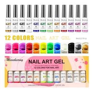 Set of 12 colors 8ml nail art gel polish bottles for 3D drawing and linear designs