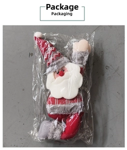 Detailed view of Santa Claus plush curtain buckle in individual plastic packaging