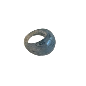 Retro marble texture resin ring featuring blue and grey swirl oval geometric design