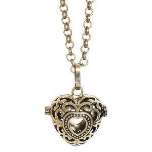 Vintage hollow heart aromatherapy diffuser locket necklace in antique gold finish