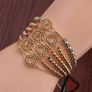 Tennis Racket Charm Bracelet Copper Colorful Cubic Zirconia Adjustable Braided Rope Sporty Jewelry For Women Men