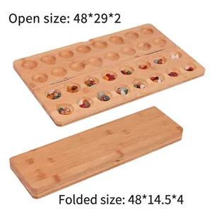Foldable bamboo Mancala board detail with open size 48x29x2cm and folded size 48x14.5x4cm