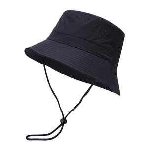 Outdoor breathable sun protection bucket hat with laser-cut holes and adjustable strap