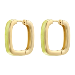 Colorful geometric square hoop earrings in gold metal with light green enamel finish