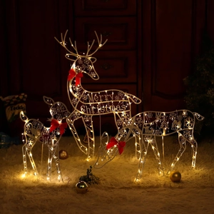 Beleuchtete Weihnachtsrentier Dekoration Metall Hirsch Glühender Weißer Rahmen Mit Roter Schleife Für Hof Garten Haus Dekor Festliche Feiertagsatmosphäre