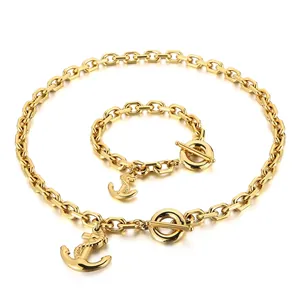 Stainless Steel Nautical Anchor Pendant Necklace And Bracelet Jewelry With Toggle Clasp Link Chain For Women Fashion