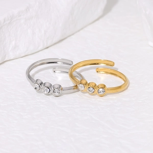 Minimalist 18K gold and silver plated open rings with three sparkling cubic zirconia stones