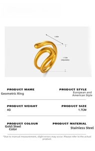 Detailed size specifications and adjustable structure of the gold geometric steel ring