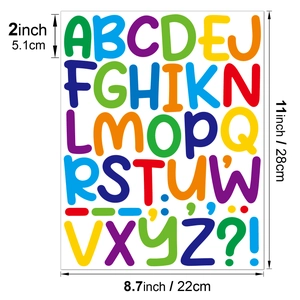 2-inch colorful vinyl alphabet stickers featuring A-Z letters and punctuation markers