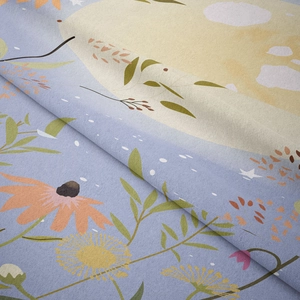 Gros plan détaillé de la texture velours douce et de l'imprimé floral marguerite de la tapisserie