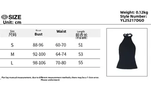 Size chart for halter off-shoulder knit top showing bust waist and length in cm