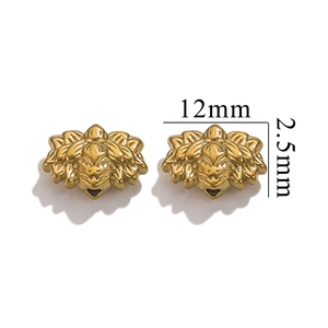 Macro detail of 12mm gold metal lotus spacer bead with precise dimension markings