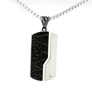 Pendant Necklace Men Stainless Steel Cracked Texture Black Silver Two Tone Brushed Geometric Vintage Jewelry With Rhinestone